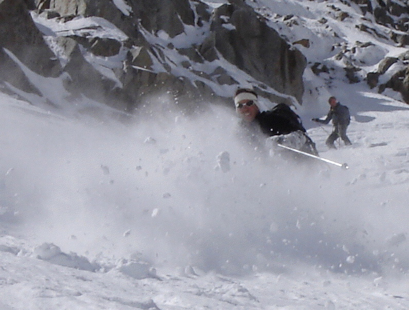 Ski descent of the Chevalier couloir.
